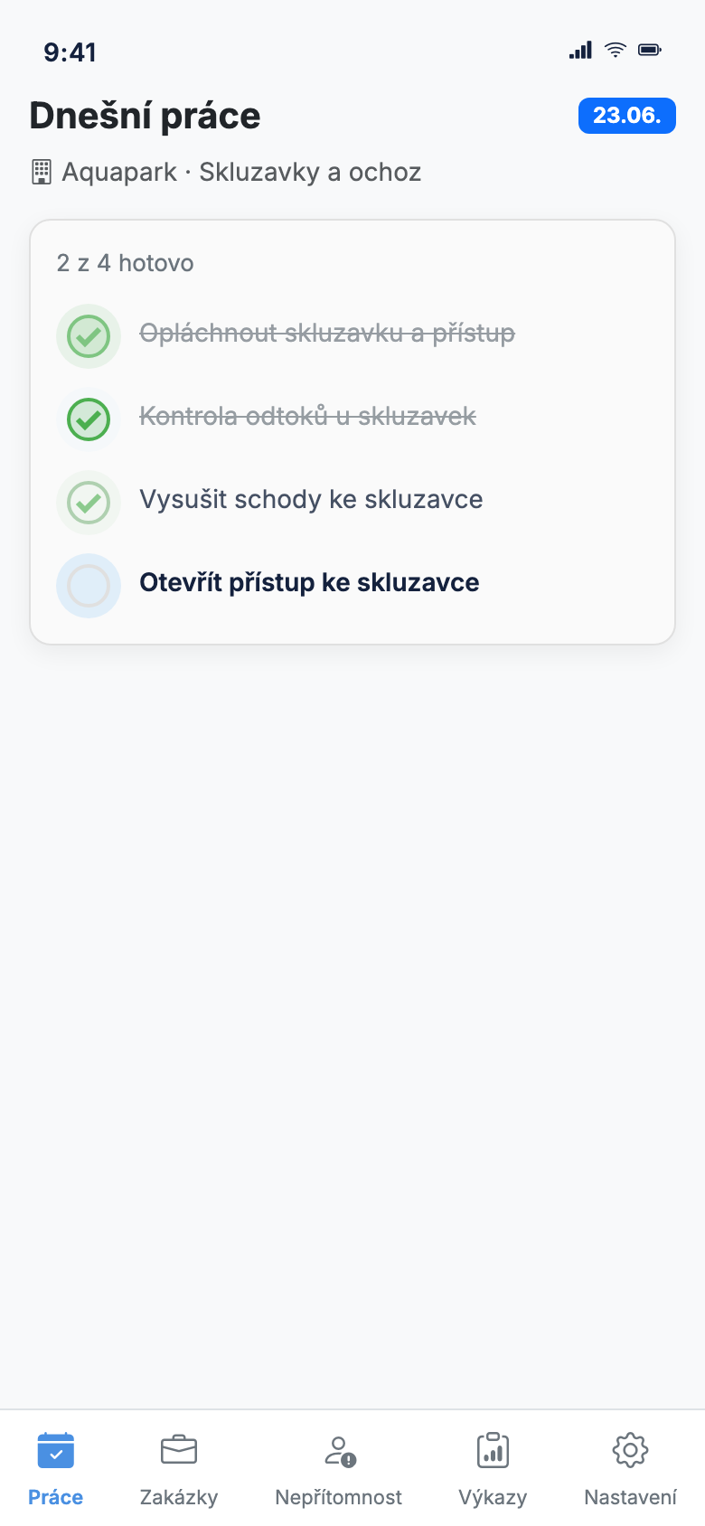 Dnešní práce v mobilní aplikaci Metla
