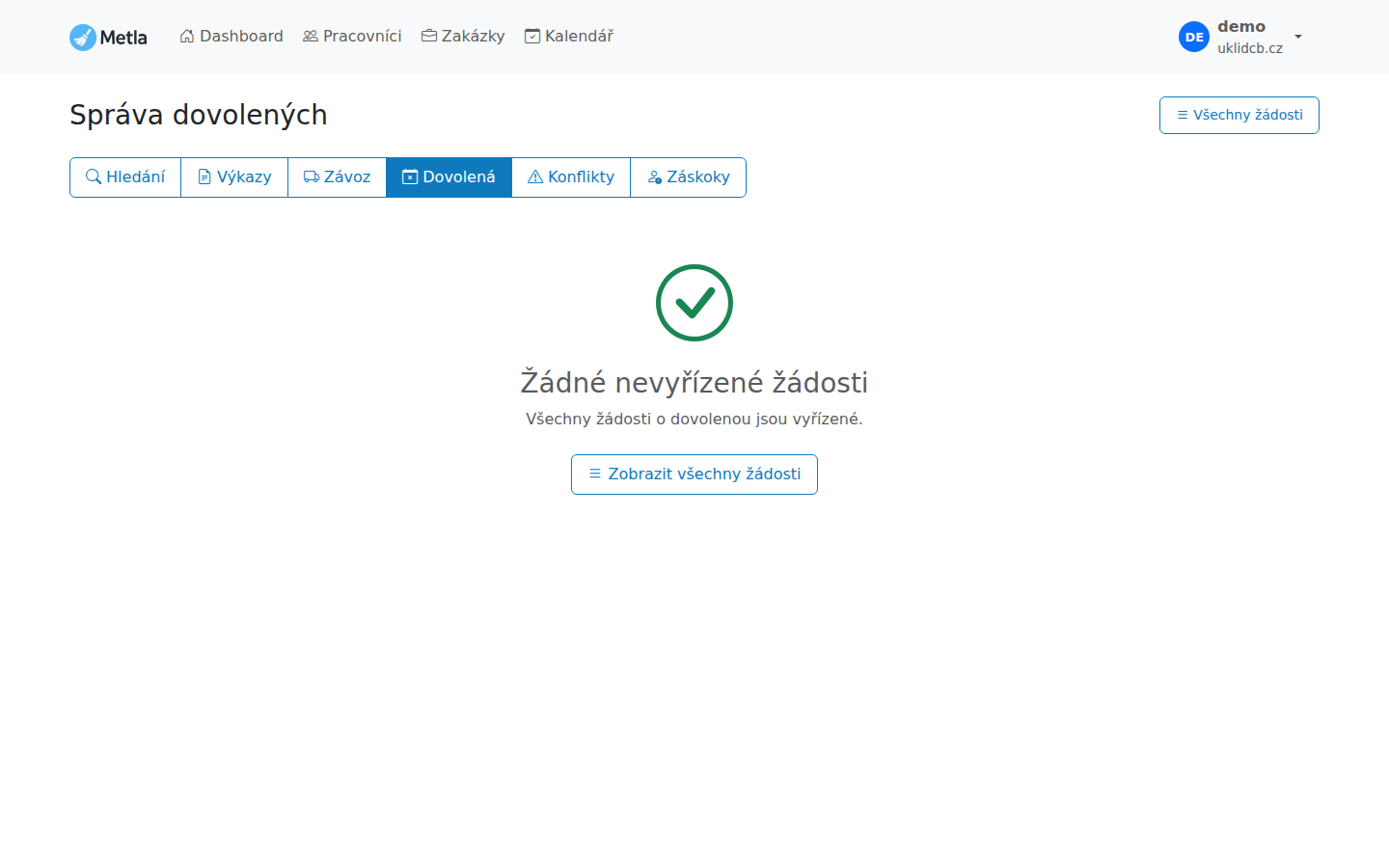 Přehled dovolených a nepřítomnosti v aplikaci Metla